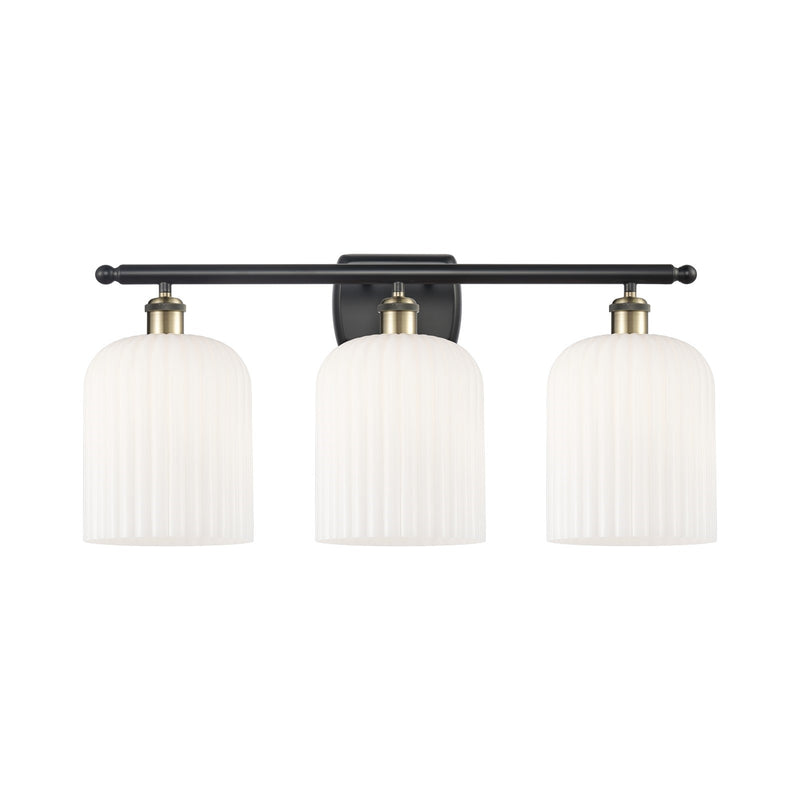 Innovations Bridal Veil 25in 3-Light Bath Vanity Light | Art Nouveau Black Antique Brass and Gloss White Ribbed Glass | Model 516-3W-BAB-G559-8GWH