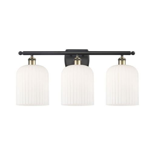 Innovations Bridal Veil 25in 3-Light Bath Vanity Light | Art Nouveau Black Antique Brass and Gloss White Ribbed Glass | Model 516-3W-BAB-G559-8GWH