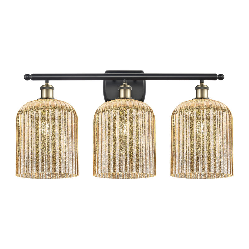 Innovations Bridal Veil 25in 3-Light Bath Vanity Light | Art Nouveau Industrial Black Antique Brass and Mercury Ribbed Glass | Model 516-3W-BAB-G559-8ME