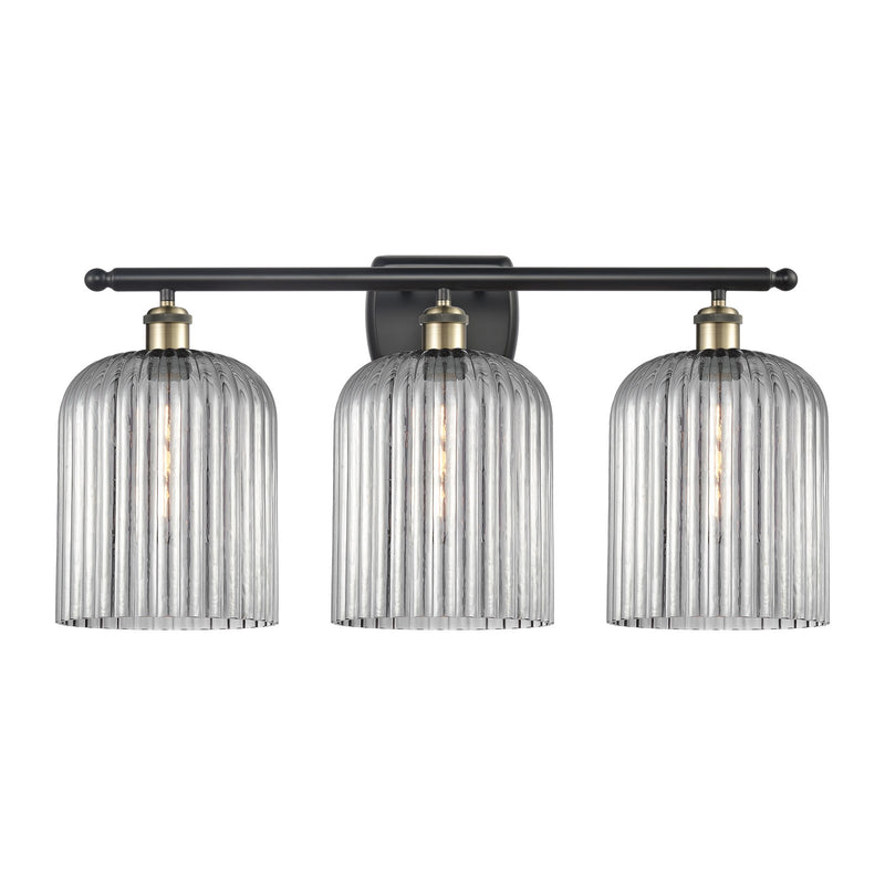 Innovations Bridal Veil 25in 3-Light Bath Vanity Light | Art Nouveau Industrial Black Antique Brass and Light Smoke Ribbed | Model 516-3W-BAB-G559-8SM