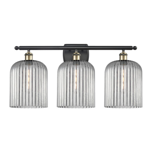 Innovations Bridal Veil 25in 3-Light Bath Vanity Light | Art Nouveau Industrial Black Antique Brass and Light Smoke Ribbed | Model 516-3W-BAB-G559-8SM
