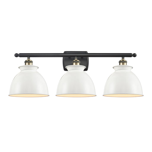 Innovations Adirondack 28in 3-Light Bath Vanity Light | Industrial Black Antique Brass Metal and Glossy White Metal Shade | Model 516-3W-BAB-M14-W
