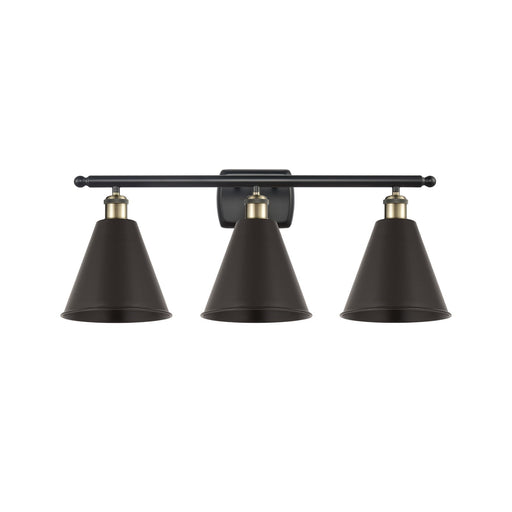 Innovations Berkshire 28in 3-Light Bath Vanity Light | Industrial Black Antique Brass and Matte Black Metal | Bathroom | Model 516-3W-BAB-MBC-8-BK-LED