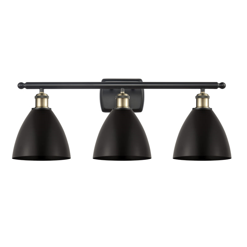 Innovations Bristol 28in 3-Light Bath Vanity Light | Industrial Black Antique Brass and Matte Black Metal Shade | Bathroom | Model 516-3W-BAB-MBD-75-BK