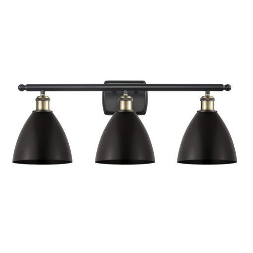 Innovations Bristol 28in 3-Light Bath Vanity Light | Industrial Black Antique Brass and Matte Black Metal Shade | Model 516-3W-BAB-MBD-75-BK-LED