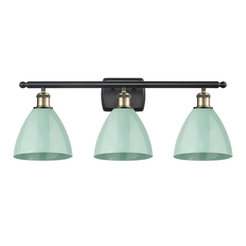 Innovations Plymouth 28in 3-Light Bath Vanity Light | Industrial Black Antique Brass and Matte Seafoam Metal Shade | Model 516-3W-BAB-MBD-75-SF-LED