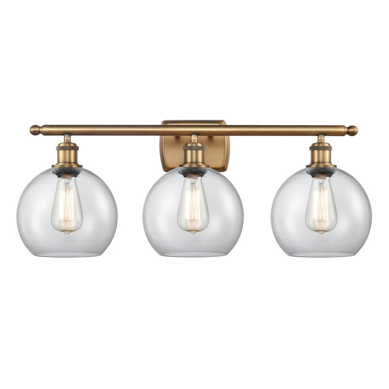 Innovations Athens 28in 3-Light Bath Vanity Light | Industrial Brushed Brass and Clear Glass | Bathroom Vanity & Powder Room | Model 516-3W-BB-G122-8-LED