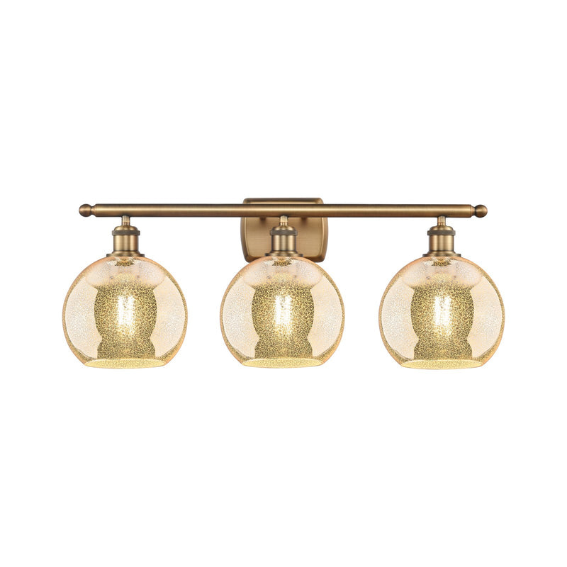 Innovations Athens 28in 3-Light Bath Vanity Light | Industrial Brushed Brass Steel and Mercury Glass | Bathroom Vanity | 28 x 11 | Model 516-3W-BB-G128-8