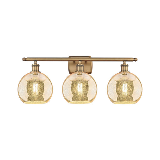 Innovations Athens 28in 3-Light Bath Vanity Light | Industrial Brushed Brass Steel and Mercury Glass | Bathroom Vanity | 28 x 11 | Model 516-3W-BB-G128-8