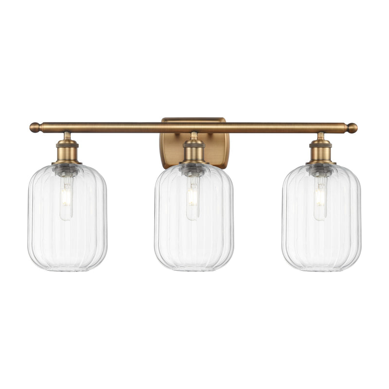 Innovations Preston Cylinder 27in 3-Light Bath Vanity | Industrial Brushed Brass Steel and Clear Glass | Bathroom Vanity | Model 516-3W-BB-G460-7CL