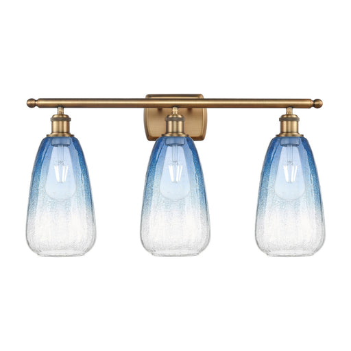 Innovations Brookhaven Almond 26in 3-Light Bath Vanity Light | Industrial Brushed Brass and Sapphire Blue Glass | Bathroom | Model 516-3W-BB-G480-6SB