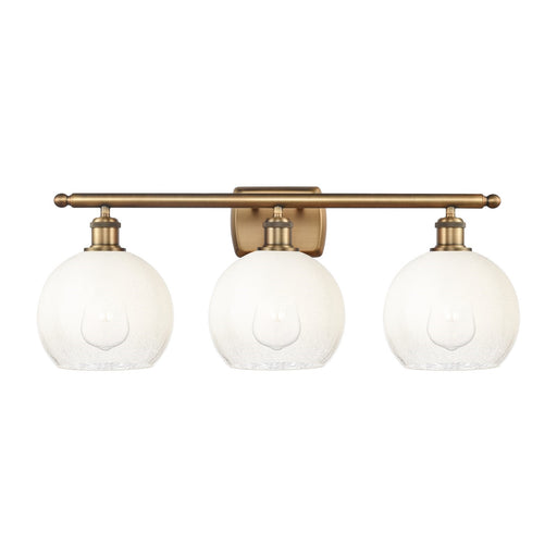 Innovations Brookhaven Globe 28in 3-Light Bath Vanity Light | Industrial Brushed Brass Steel and Opal Glass | Bathroom Vanity & | Model 516-3W-BB-G483-8OP