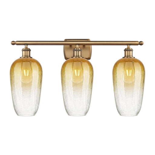 Innovations Brookhaven Flute 27in 3-Light Bath Vanity Light | Industrial Brushed Brass and Amber Glass | Bathroom Vanity | 27 x | Model 516-3W-BB-G484-7AM