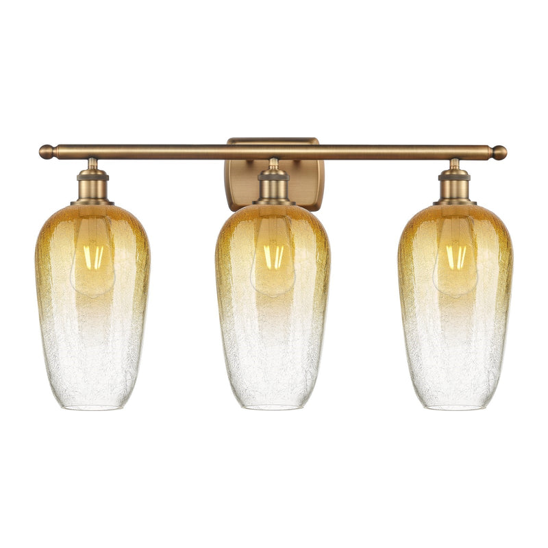 Innovations Brookhaven Flute 27in 3-Light Bath Vanity Light | Industrial Brushed Brass and Amber Glass | Bathroom Vanity | 27 x | Model 516-3W-BB-G484-7AM