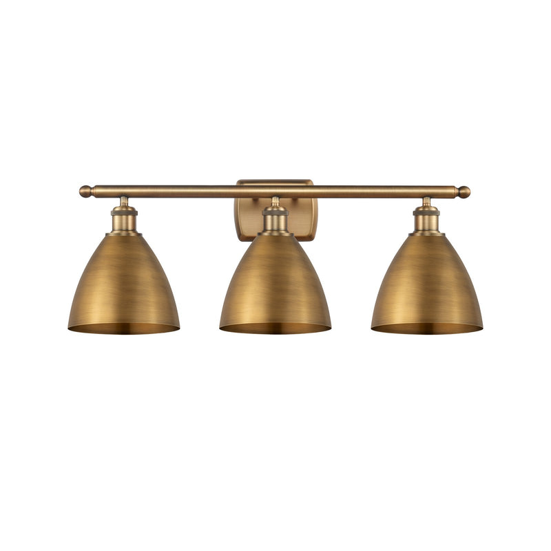 Innovations Bristol 28in 3-Light Bath Vanity Light | Industrial Farmhouse Brushed Brass and Brushed Brass Metal Shade | Model 516-3W-BB-MBD-75-BB-LED