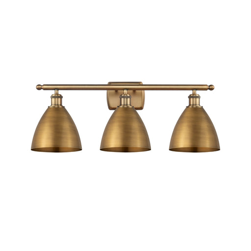 Innovations Bristol 28in 3-Light Bath Vanity Light | Industrial Farmhouse Brushed Brass and Brushed Brass Metal Shade | Model 516-3W-BB-MBD-75-BB-LED