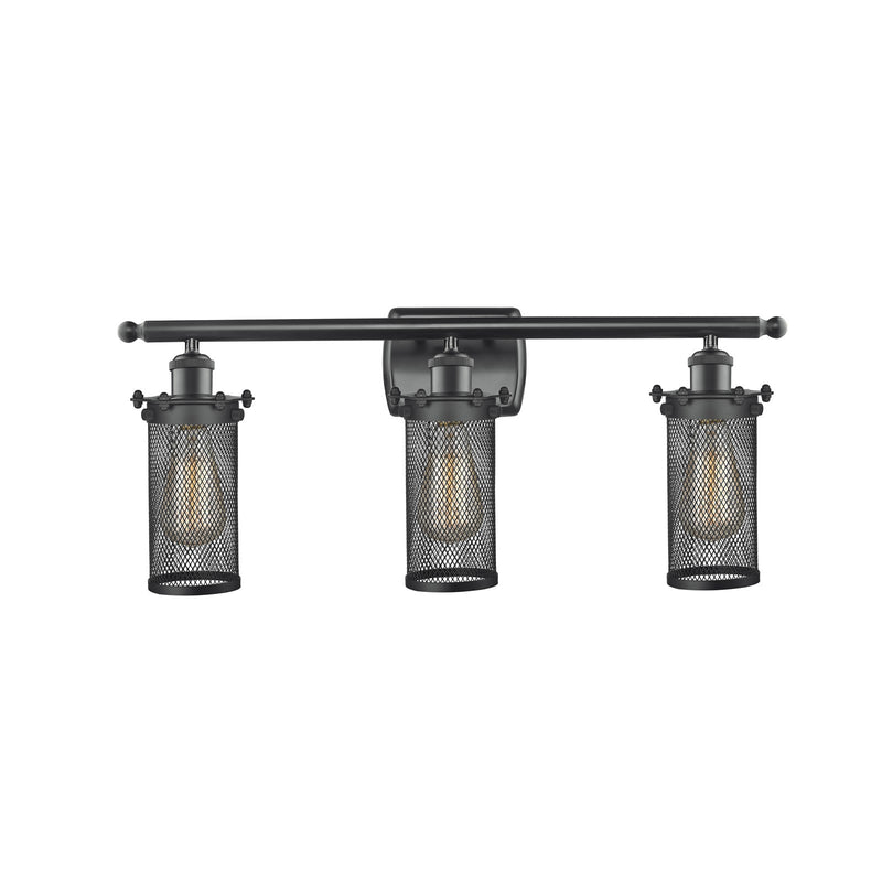 Innovations Bleecker 24in 3-Light Bath Vanity Light | Industrial Matte Black Steel and Cast Brass with Matte Black Metal Shade | Model 516-3W-BK-CE219