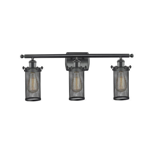 Innovations Bleecker 24in 3-Light Bath Vanity Light | Industrial Matte Black Steel and Cast Brass with Matte Black Metal Shade | Model 516-3W-BK-CE219