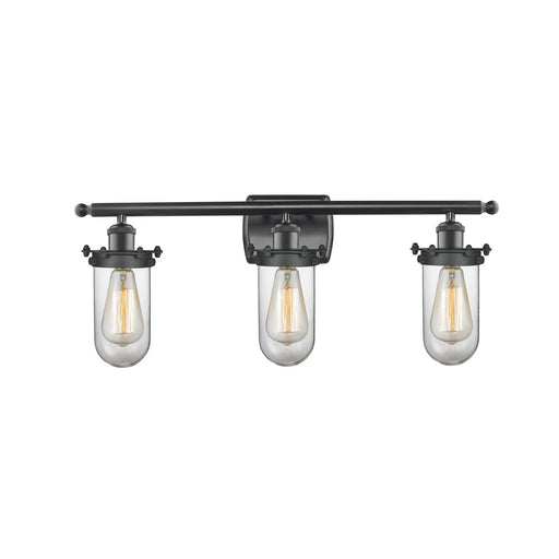 Innovations Kingsbury 24in 3-Light Bath Vanity Light | Industrial Matte Black Steel and Clear Glass | Bathroom Vanity | Model 516-3W-BK-CE231-CL-LED