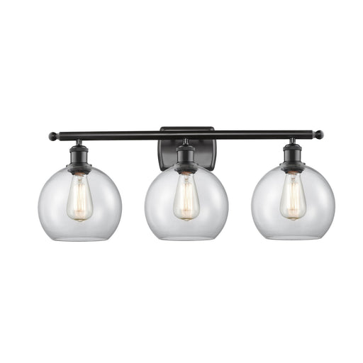 Innovations Athens 28in 3-Light Bath Vanity Light | Industrial Matte Black Steel and Clear Glass | Bathroom Vanity | 28 x 11 x | Model 516-3W-BK-G122-8