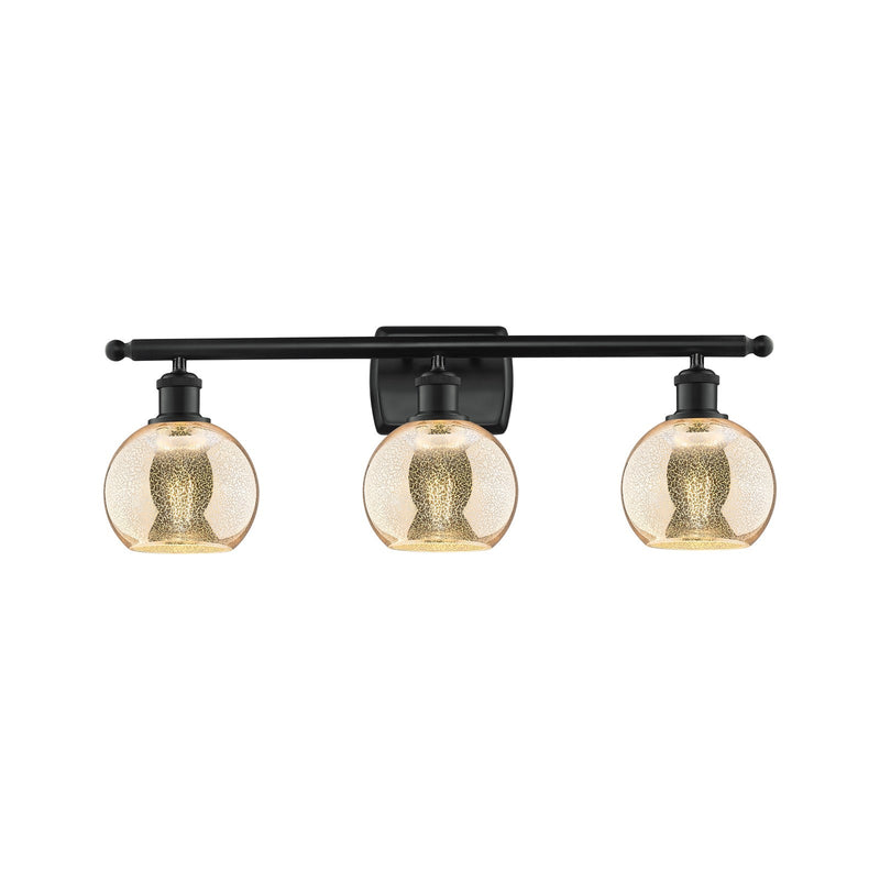 Innovations Athens 26in 3-Light Bath Vanity Light | Industrial Matte Black Steel and Mercury Glass | Bathroom Vanity | 25.88 x | Model 516-3W-BK-G128-6