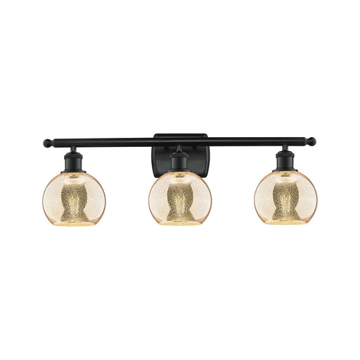 Innovations Athens 26in 3-Light Bath Vanity Light | Industrial Matte Black Steel and Mercury Glass | Bathroom Vanity | 25.88 x | Model 516-3W-BK-G128-6