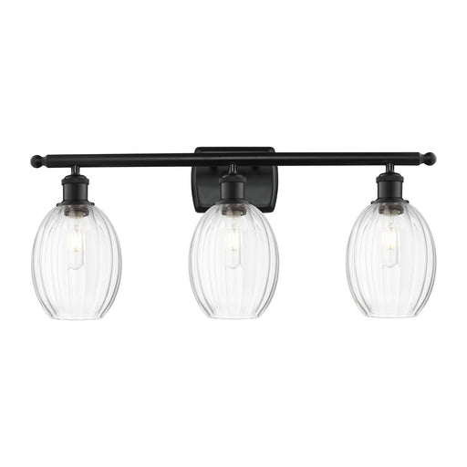 Innovations Preston Bulb 26.25in 3-Light Bath Vanity | Industrial Matte Black Steel and Clear Glass | Bathroom & Powder Room | Model 516-3W-BK-G459-6CL
