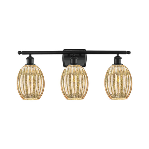 Innovations Preston Bulb 26in 3-Light Bath Vanity | Industrial Matte Black Steel and Mercury Glass | Bathroom Vanity Light | Model 516-3W-BK-G459-6ME
