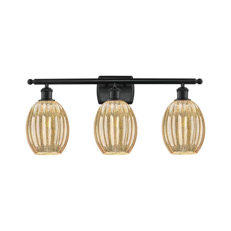 Innovations Preston Bulb 26in 3-Light Bath Vanity | Industrial Matte Black Steel and Mercury Glass | Bathroom Vanity Light | Model 516-3W-BK-G459-6ME