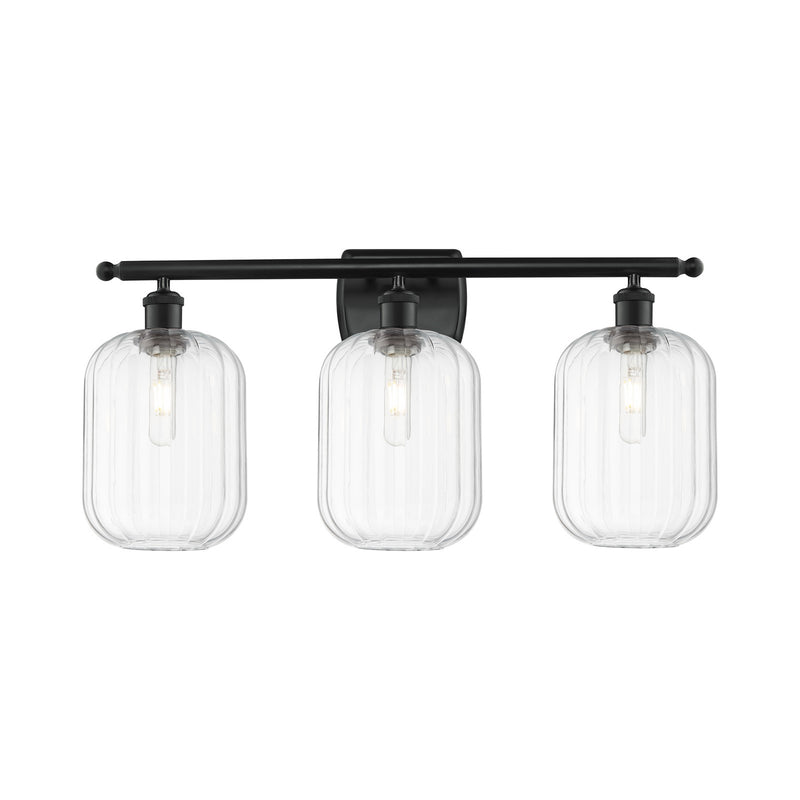 Innovations Preston Cylinder 27in 3-Light Bath Vanity | Industrial Matte Black Steel and Clear Glass | Bathroom Vanity & Powder | Model 516-3W-BK-G460-7CL