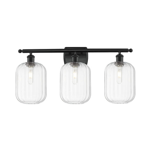 Innovations Preston Cylinder 27in 3-Light Bath Vanity | Industrial Matte Black Steel and Clear Glass | Bathroom Vanity & Powder | Model 516-3W-BK-G460-7CL