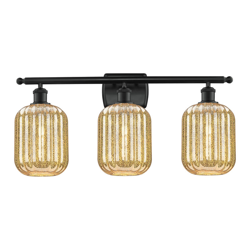 Innovations Preston Cylinder 27in 3-Light Bath Vanity | Industrial Matte Black Steel and Mercury Glass | Bathroom Vanity Light | Model 516-3W-BK-G460-7ME
