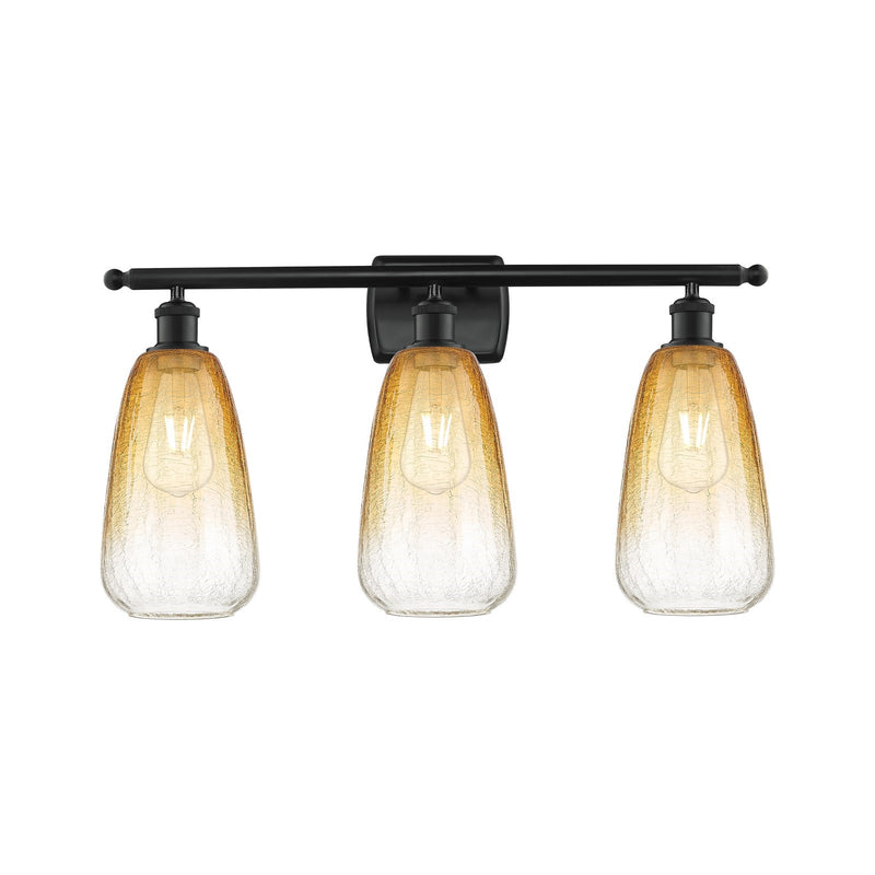 Innovations Brookhaven Almond 26in 3-Light Bath Vanity Light | Industrial Matte Black Steel and Amber Glass | Bathroom Vanity | Model 516-3W-BK-G480-6AM
