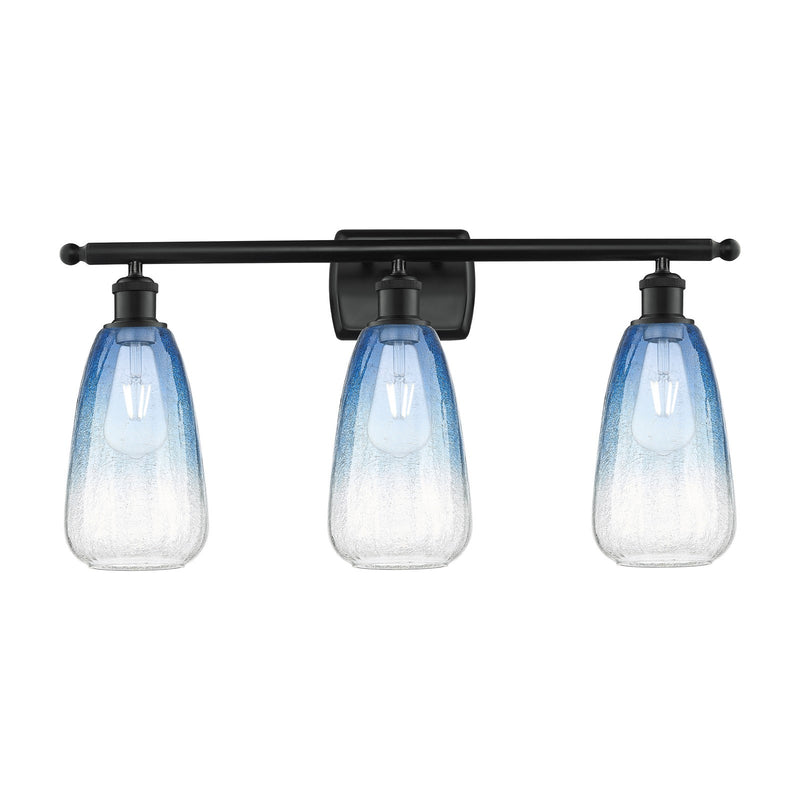 Innovations Brookhaven Almond 26in 3-Light Bath Vanity Light | Industrial Matte Black Steel and Sapphire Blue Glass | Bathroom | Model 516-3W-BK-G480-6SB