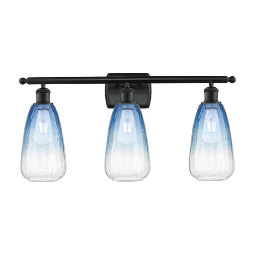 Innovations Brookhaven Almond 26in 3-Light Bath Vanity Light | Industrial Matte Black Steel and Sapphire Blue Glass | Bathroom | Model 516-3W-BK-G480-6SB