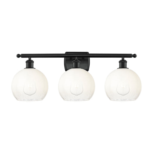 Innovations Brookhaven Globe 28in 3-Light Bath Vanity | Industrial Matte Black Steel and Opal Glass | Damp-Rated Bathroom | Model 516-3W-BK-G483-8OP