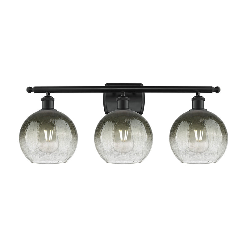 Innovations Brookhaven Globe 28in 3-Light Bath Vanity | Industrial Matte Black Steel and Slate Glass | Bathroom Vanity Lighting | Model 516-3W-BK-G483-8SL