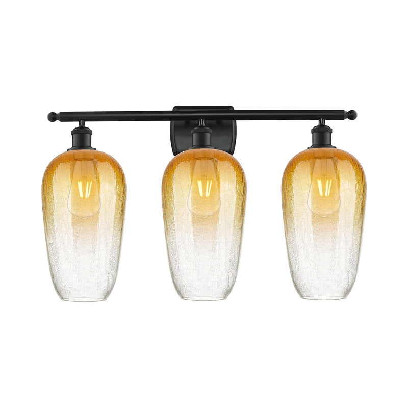 Innovations Brookhaven Flute 27in 3-Light Bath Vanity | Industrial Matte Black Steel and Amber Glass | Bathroom Vanity & Powder | Model 516-3W-BK-G484-7AM