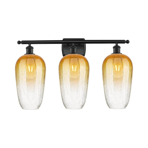 Innovations Brookhaven Flute 27in 3-Light Bath Vanity | Industrial Matte Black Steel and Amber Glass | Bathroom Vanity & Powder | Model 516-3W-BK-G484-7AM