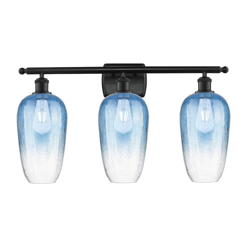 Innovations Brookhaven Flute 27in 3-Light Bath Vanity | Industrial Matte Black Steel and Sapphire Blue Glass | Bathroom Vanity | Model 516-3W-BK-G484-7SB