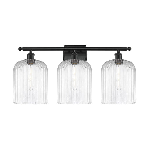 Innovations Bridal Veil 25in 3-Light Bath Vanity | Art Nouveau Matte Black Steel and Clear Ribbed Glass | Bathroom & Powder | Model 516-3W-BK-G559-8CL
