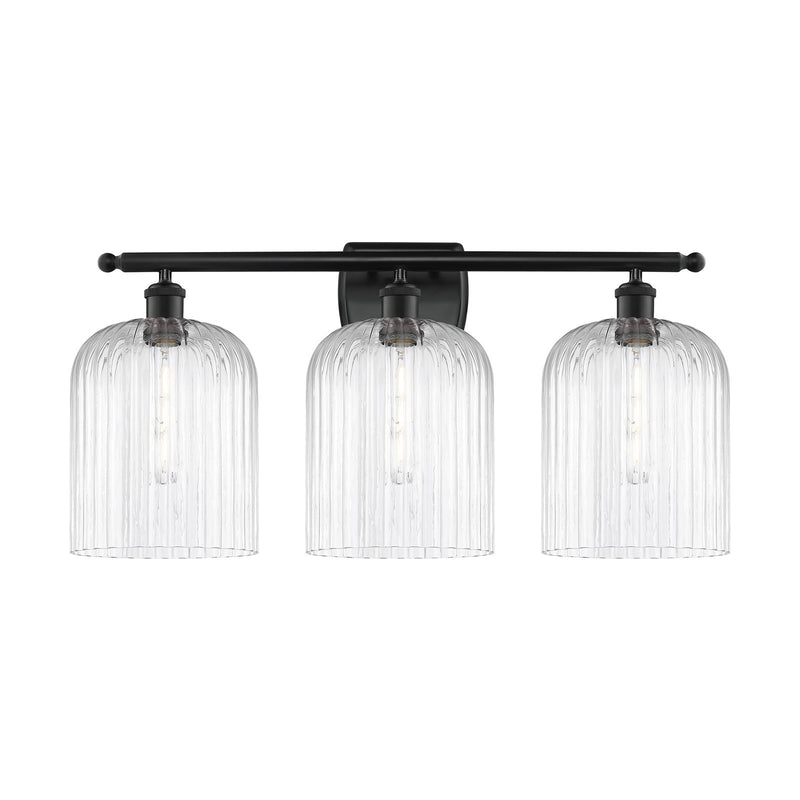 Innovations Bridal Veil 25in 3-Light Bath Vanity | Art Nouveau Matte Black Steel and Clear Ribbed Glass | Bathroom & Powder | Model 516-3W-BK-G559-8CL