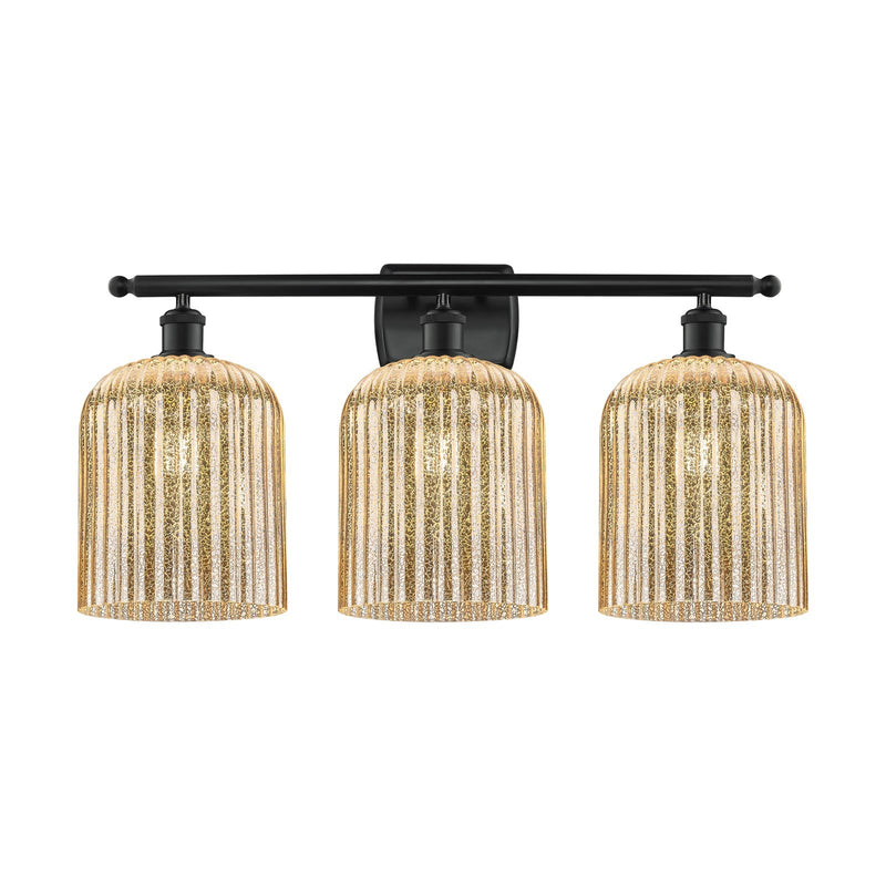 Innovations Bridal Veil 25in 3-Light Bath Vanity Light | Art Nouveau Matte Black Steel and Mercury Ribbed Glass | Bathroom | Model 516-3W-BK-G559-8ME