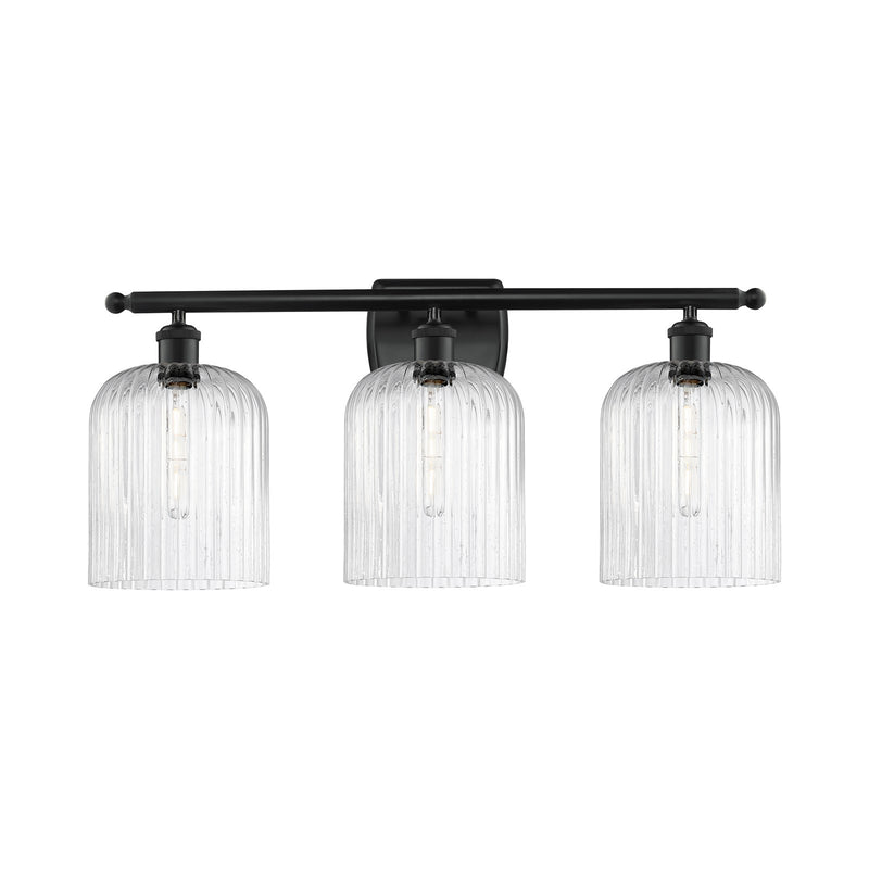 Innovations Bridal Veil 25in 3-Light Bath Vanity Light | Industrial Matte Black Steel and Seedy Ribbed Glass | Bathroom & | Model 516-3W-BK-G559-8SDY