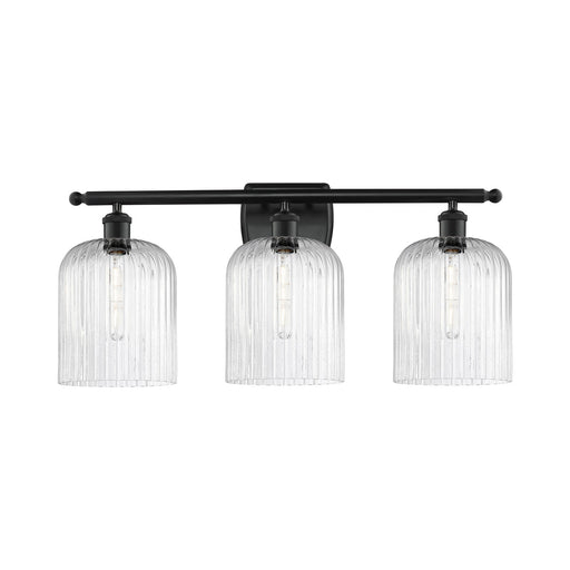 Innovations Bridal Veil 25in 3-Light Bath Vanity Light | Industrial Matte Black Steel and Seedy Ribbed Glass | Bathroom & | Model 516-3W-BK-G559-8SDY