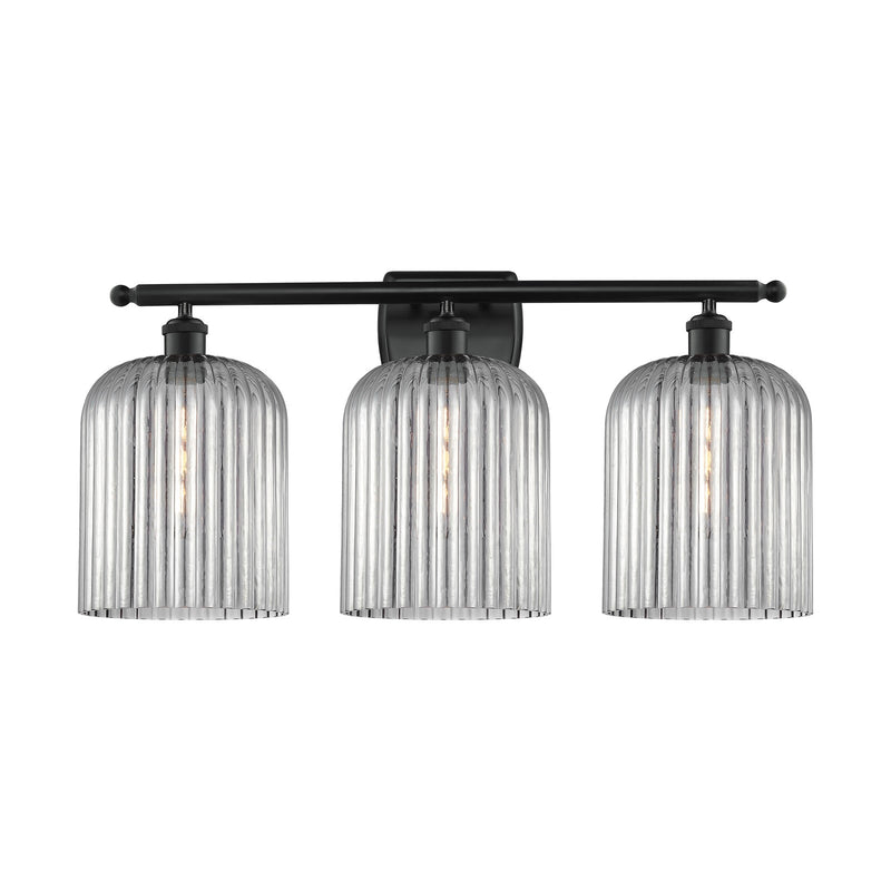 Innovations Bridal Veil 25in 3-Light Bath Vanity Light | Art Nouveau Matte Black Steel and Light Smoke Ribbed Glass | Bathroom | Model 516-3W-BK-G559-8SM