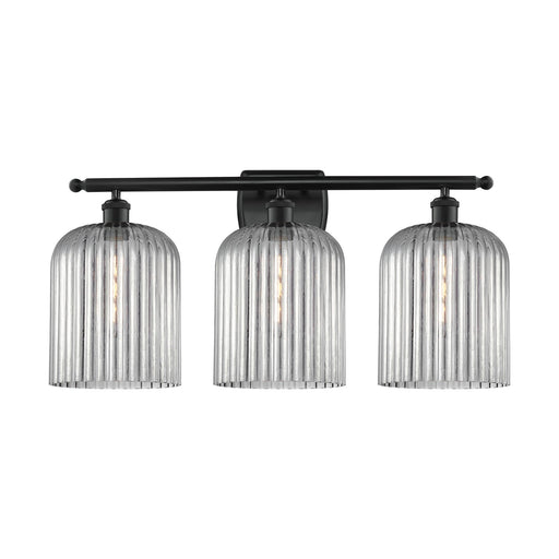 Innovations Bridal Veil 25in 3-Light Bath Vanity Light | Art Nouveau Matte Black Steel and Light Smoke Ribbed Glass | Bathroom | Model 516-3W-BK-G559-8SM