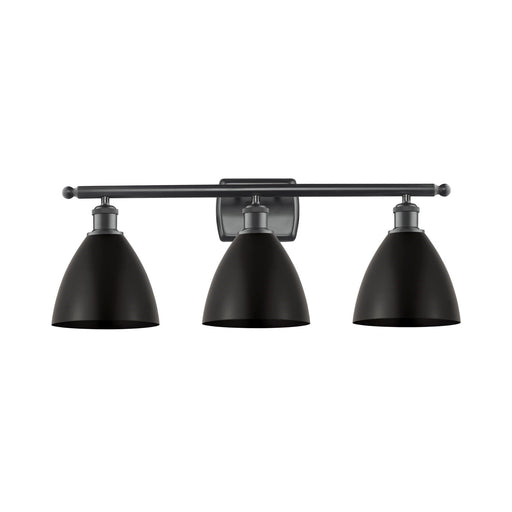 Innovations Bristol 28in 3-Light Bath Vanity Light | Industrial Matte Black Steel and Cast Brass with Matte Black Metal Cone | Model 516-3W-BK-MBD-75-BK