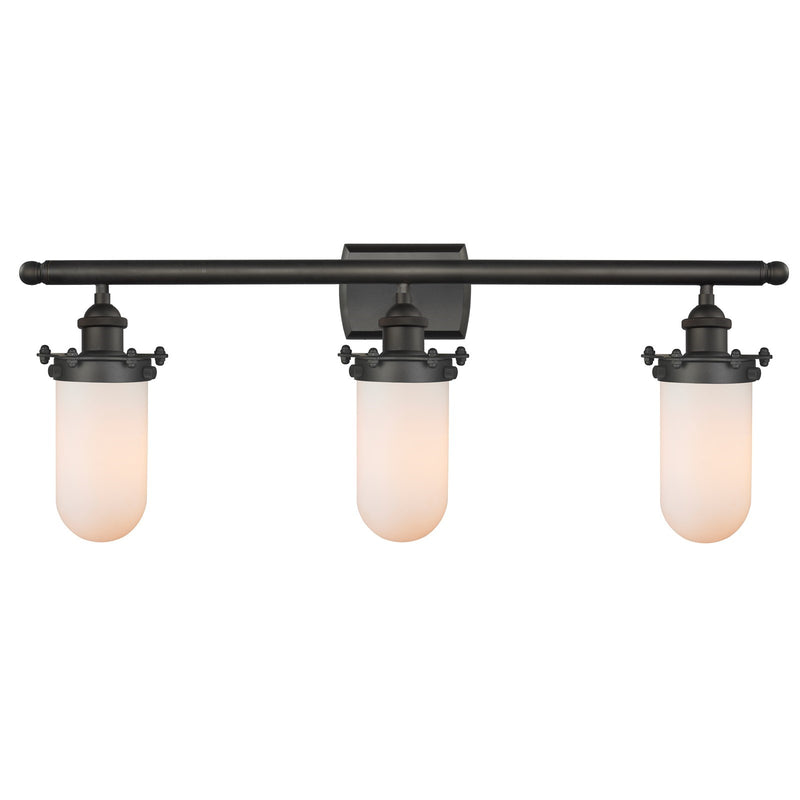 Innovations Kingsbury 24in 3-Light Bath Vanity Light | Industrial Oil Rubbed Bronze and Matte White Glass | Bathroom Vanity | Model 516-3W-OB-CE231-W-LED