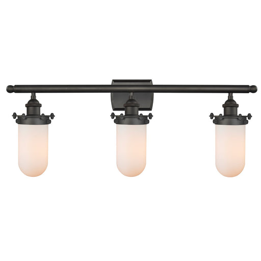 Innovations Kingsbury 24in 3-Light Bath Vanity Light | Industrial Oil Rubbed Bronze and Matte White Glass | Bathroom Vanity | Model 516-3W-OB-CE231-W-LED